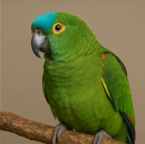 Green Amazon parrot perched at Exotic Birds Farm