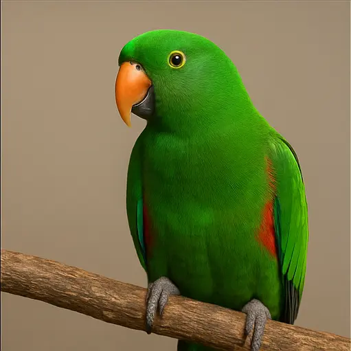 Male Eclectus parrot with bright green plumage at Exotic Birds Farm