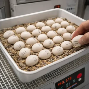 Congo African Grey fertile egg prepared for incubation