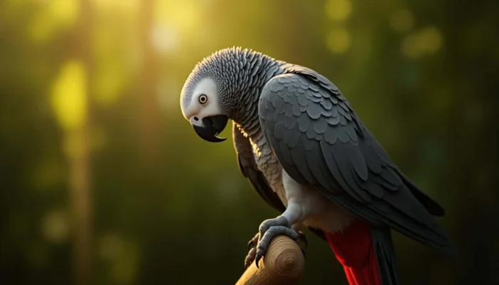 Congo African Grey Parrot in a calm indoor environment demonstrating proper care conditions