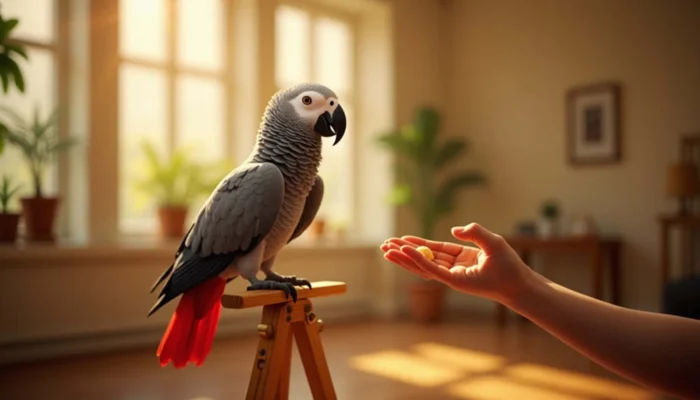 How to teach a Congo African Grey to talk through calm vocal interaction indoors