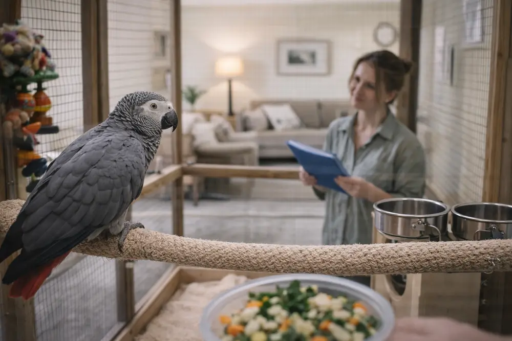 post-arrival support for exotic bird care and adjustment