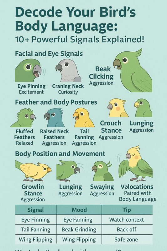 Understanding parrot body language through posture and feathers
